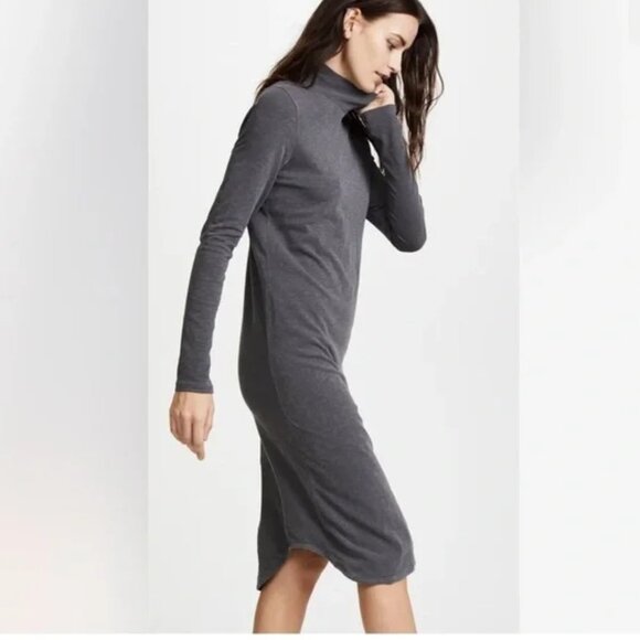 SUNDRY Anthropologie Gray Mock Neck Midi Long Sleeve Casual Dress Size 2 Medium - Picture 3 of 16
